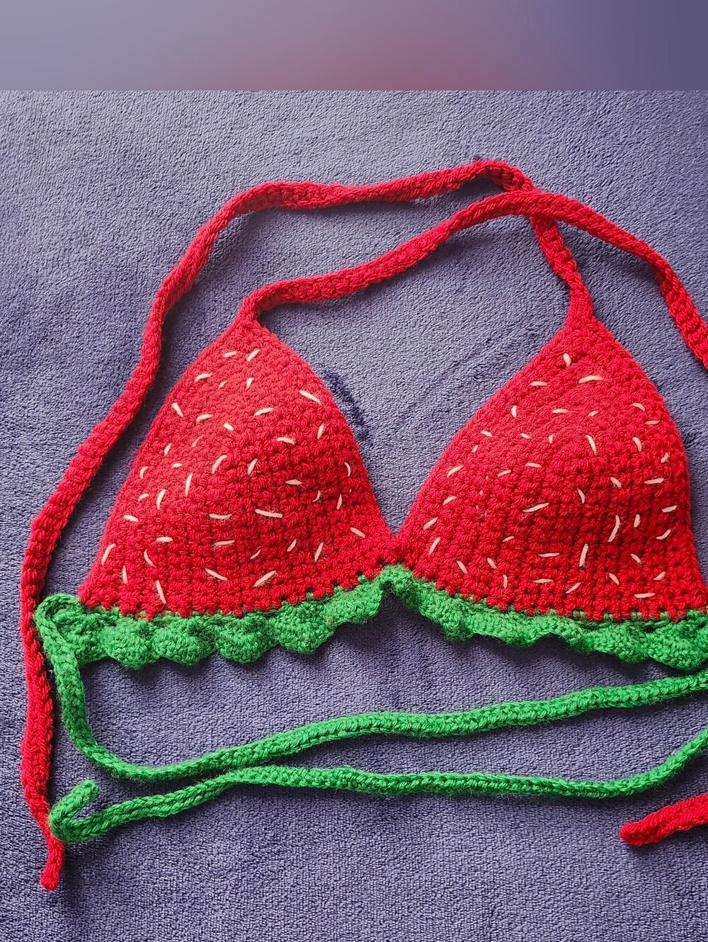 Red and Green Strabarey Crochet Bikini Top